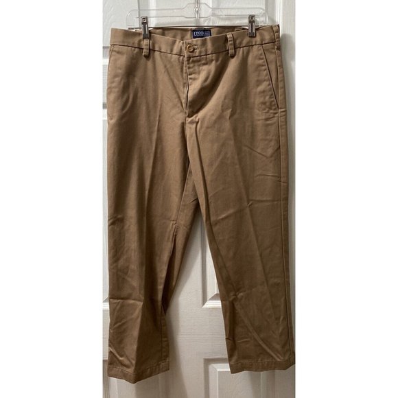 IZOD American Chino Mens Pants Size W34 x L30 Cotton Slacks Dark Tan EUC - Picture 1 of 5